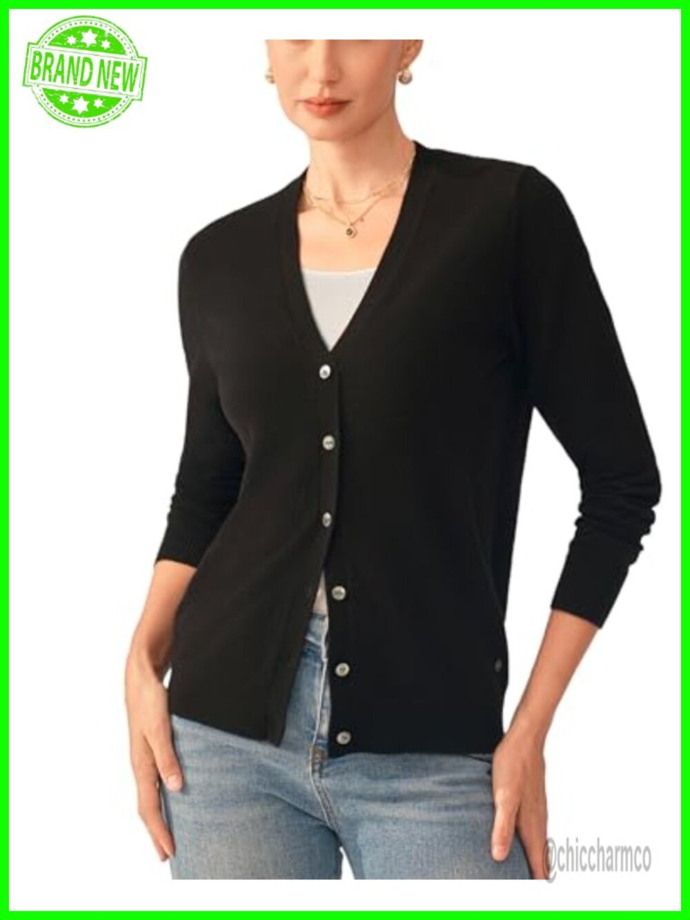 100% Pure Cashmere Cardigan Sweater V-Neck Long Sleeve Button